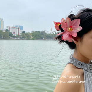 优雅立体花朵鲨鱼夹超仙清冷感盘发抓夹 新中式 柴夫工作室 F331