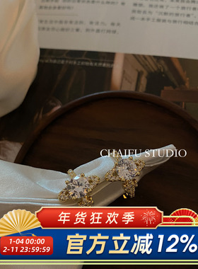 柴夫工作室/E730 法式高级设计感几何镶钻耳环超仙气质耳扣