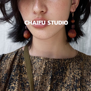 柴夫工作室/E421 中式民族南红玛瑙编织耳环复古手工天然石耳钩