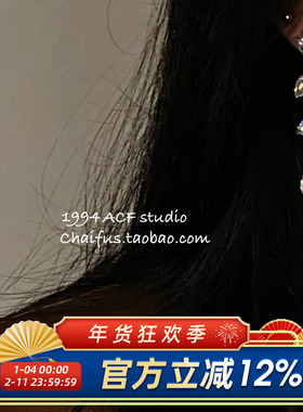 柴夫工作室/E452 法式不对称闪钻金属叶子耳钉灵动轻奢高级感耳环