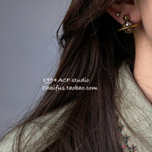 耳环 欧美复古西太后闪钻土星耳钉几何不规则个性 柴夫工作室 E744