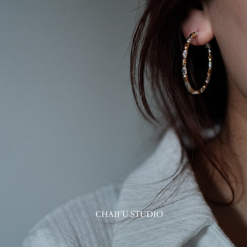 欧美冷淡风碎银子拼色圆圈耳环