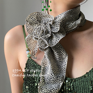 慵懒长条灯笼花多用丝巾复古缎面波点气质 法式 柴夫工作室 X343