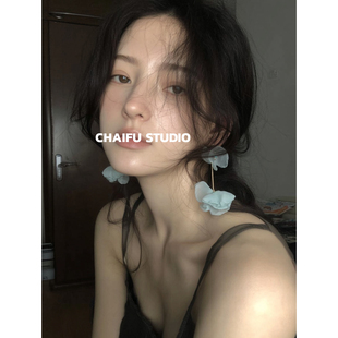 复古清冷风花朵耳环简约超仙网纱度假耳饰 法式 柴夫工作室 R205