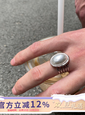 复古不规则夸张珍珠开口戒指
