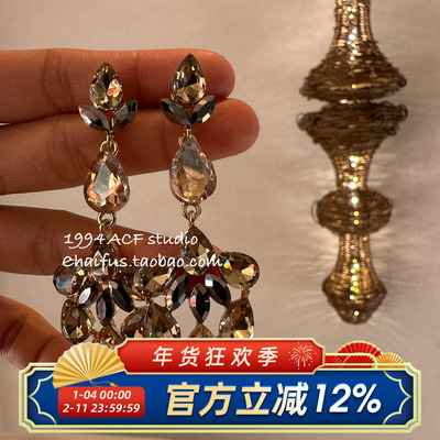 欧美夸张镶钻几何水滴耳钉