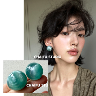 柴夫工作室/E311 日韩温柔风何晕染树脂大耳钉复古清冷感光滑耳环