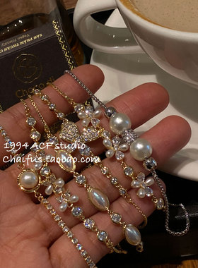 柴夫工作室/S225 韩系轻奢微镶锆石珍珠手链复古冷淡风叠戴配饰