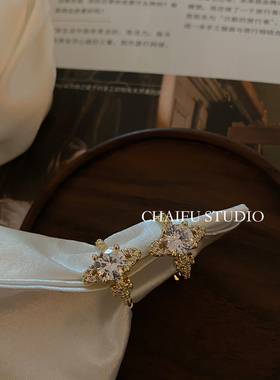 柴夫工作室/E730 法式高级设计感几何镶钻耳环超仙气质耳扣