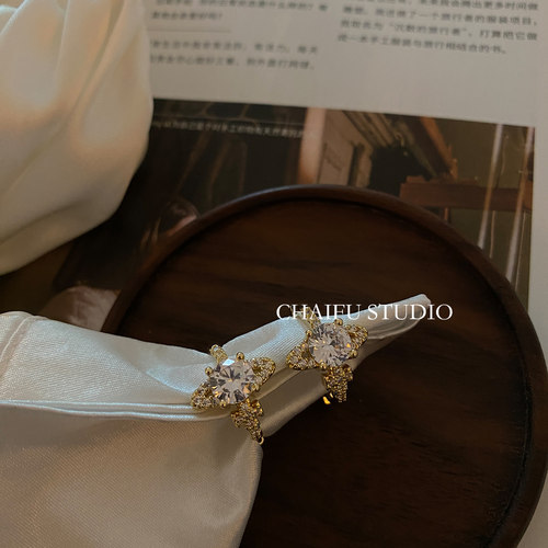 法式高级设计感几何镶钻耳环