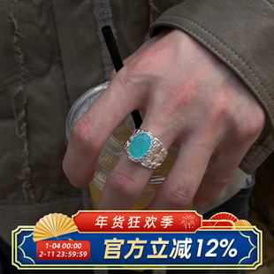 柴夫工作室/J366 中古宫廷夸张水晶宽版食指戒个性雕刻开口戒指