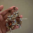 柴夫工作室 复古欧美ins做旧水滴气质夸张镶嵌水钻小众耳环 E778