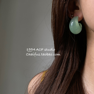 柴夫工作室 日韩设计感冰透树脂耳环几何冷淡风复古温柔耳钉 E460