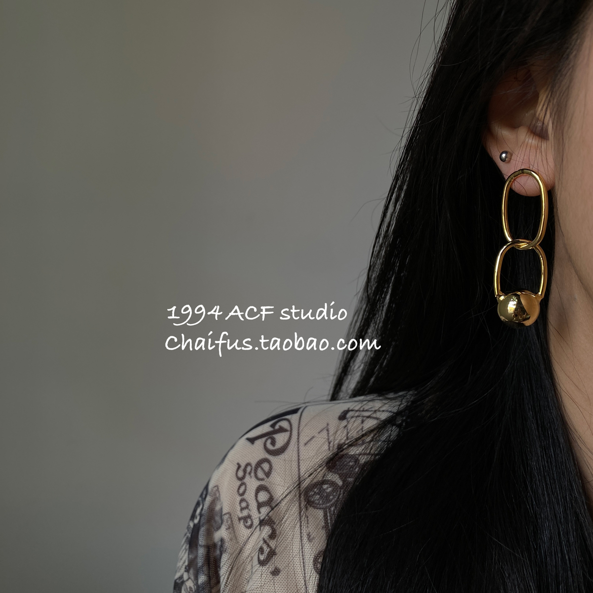 欧美冷淡风几何套环金属耳钉