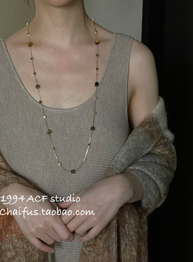 ins复古文艺方块天然石长链