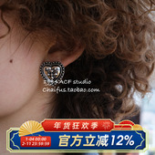 柴夫工作室 E561 韩系甜酷风金属爱心耳钉做旧复古雕刻十字耳环