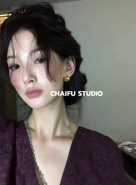 柴夫工作室/R561 港风立体褶皱金属肌理半圆耳钉简约经典设计耳环