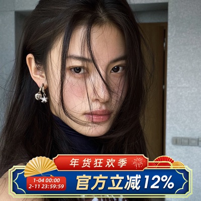 做旧爱心十字五角星锆石耳钉