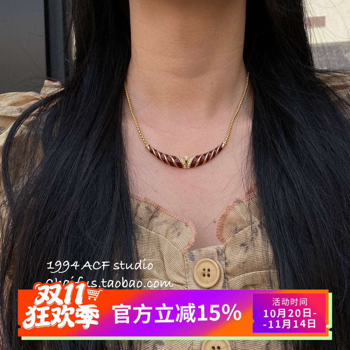 柴夫工作室/X753 欧美宫廷珐琅撞色螺纹项链镶嵌奢华锆石锁骨链