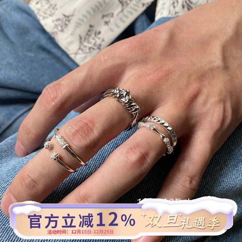 日韩极简风甜酷闪钻小巧开口戒指