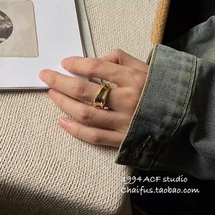 重工金属不规则宽版 法式 戒指古铜做旧斑驳设计 J234 柴夫工作室