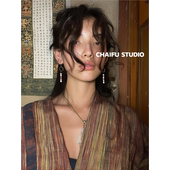 柴夫工作室 欧美灵域复古奇特造型耳环混搭串珠做旧小众耳钩 E403