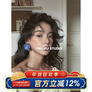 柴夫工作室/R827 港风复古网纱花朵金属耳钉轻奢超仙氛围感耳环