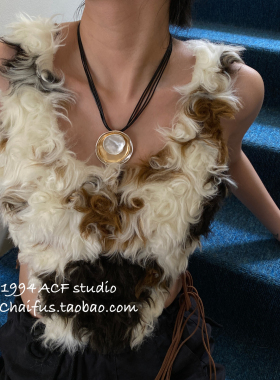 港风个性斑驳纹理几何吊坠项链