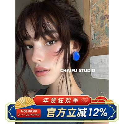 法式清新果冻色椭圆树脂耳钉
