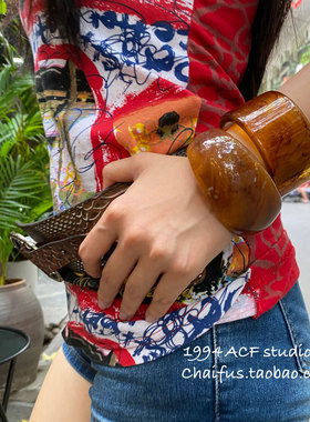 港风复古树脂宽版开口手镯