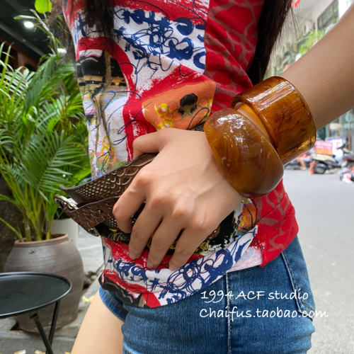 港风复古树脂宽版开口手镯