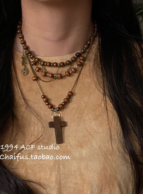 港风复古废土风木质串珠项链