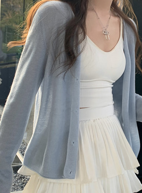 红色冰丝防晒针织开衫女夏天轻薄款小披肩外搭配吊带薄纱外套上衣