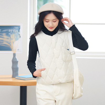 秋冬新款棉马甲女大衣内搭马夹叠穿轻薄短款休闲百搭羽绒棉背心潮