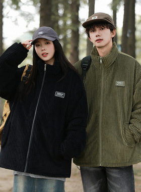 2024新款秋冬立领灯芯绒棉衣男情侣加厚防风棉服美式复古抗寒外套