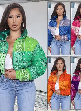 G8079  欧美跨境货源腰果花女装时尚休闲冬季新款棉服面包服