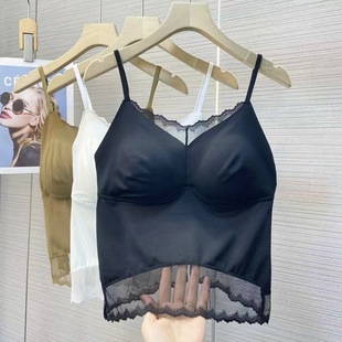 森色系同款 99922固定杯美背吊带背心女聚拢蕾丝V领可外穿打底内衣