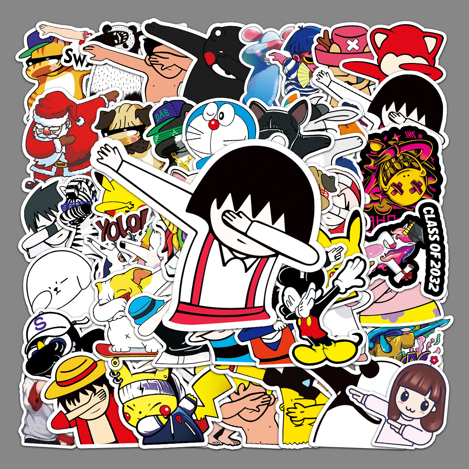 50张卡通遮脸手势行李箱笔记本电脑手机平板滑板吉他防水无痕贴纸