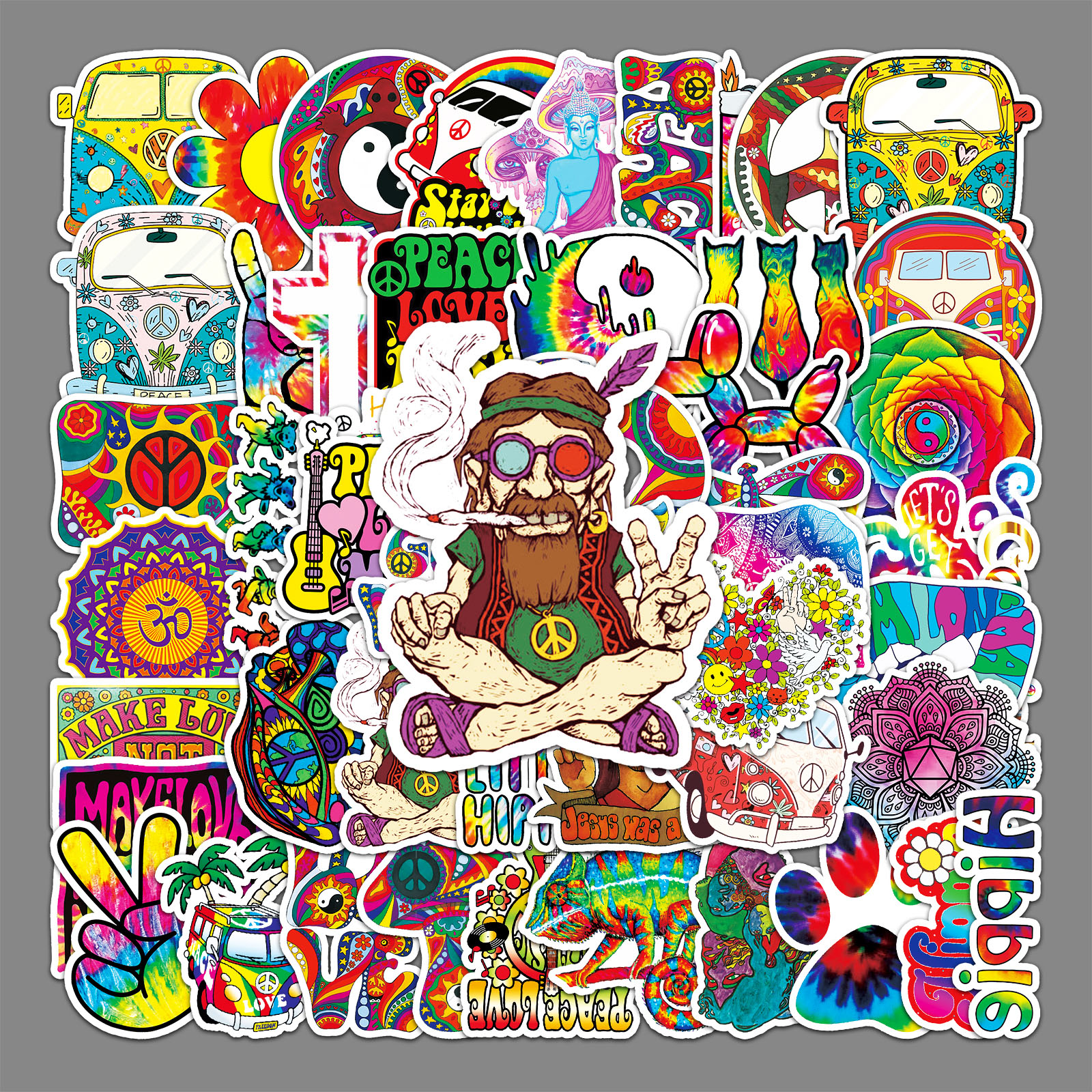 50张嬉皮士行李箱贴纸创意潮流涂鸦防水旅行箱笔记本电脑装饰贴纸