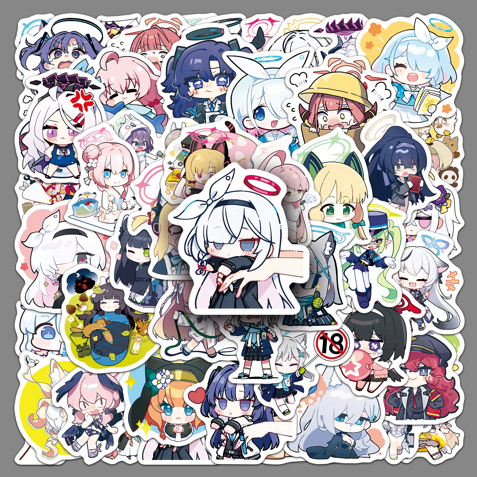 50张Q版蔚蓝档案手机壳贴纸花子小春动漫周边防水装饰行李箱贴纸