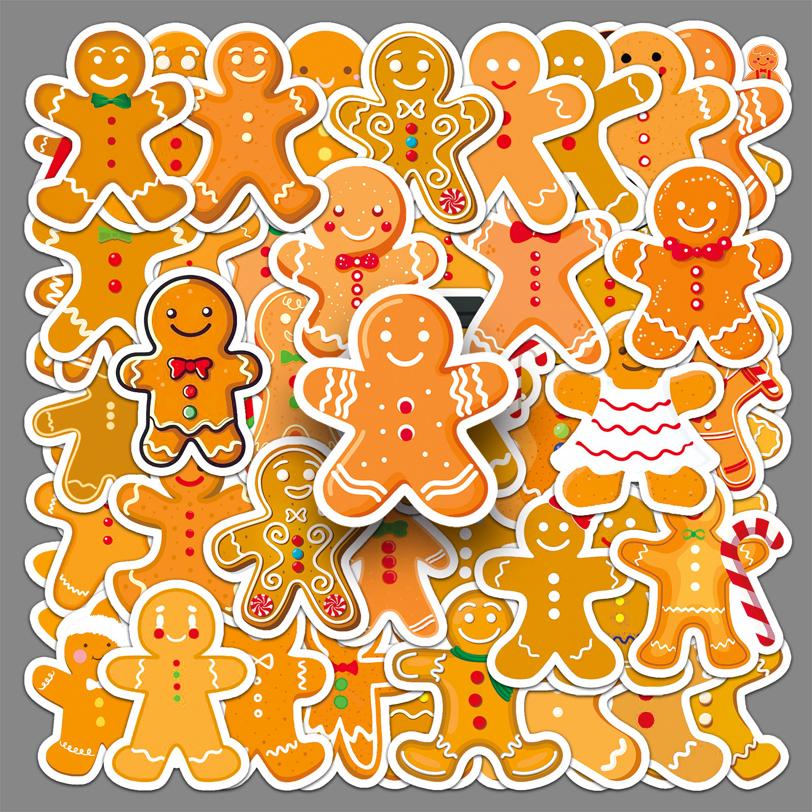 50张姜饼人手账素材汽车装饰圣诞美食防水涂鸦小尺寸可爱卡通贴纸