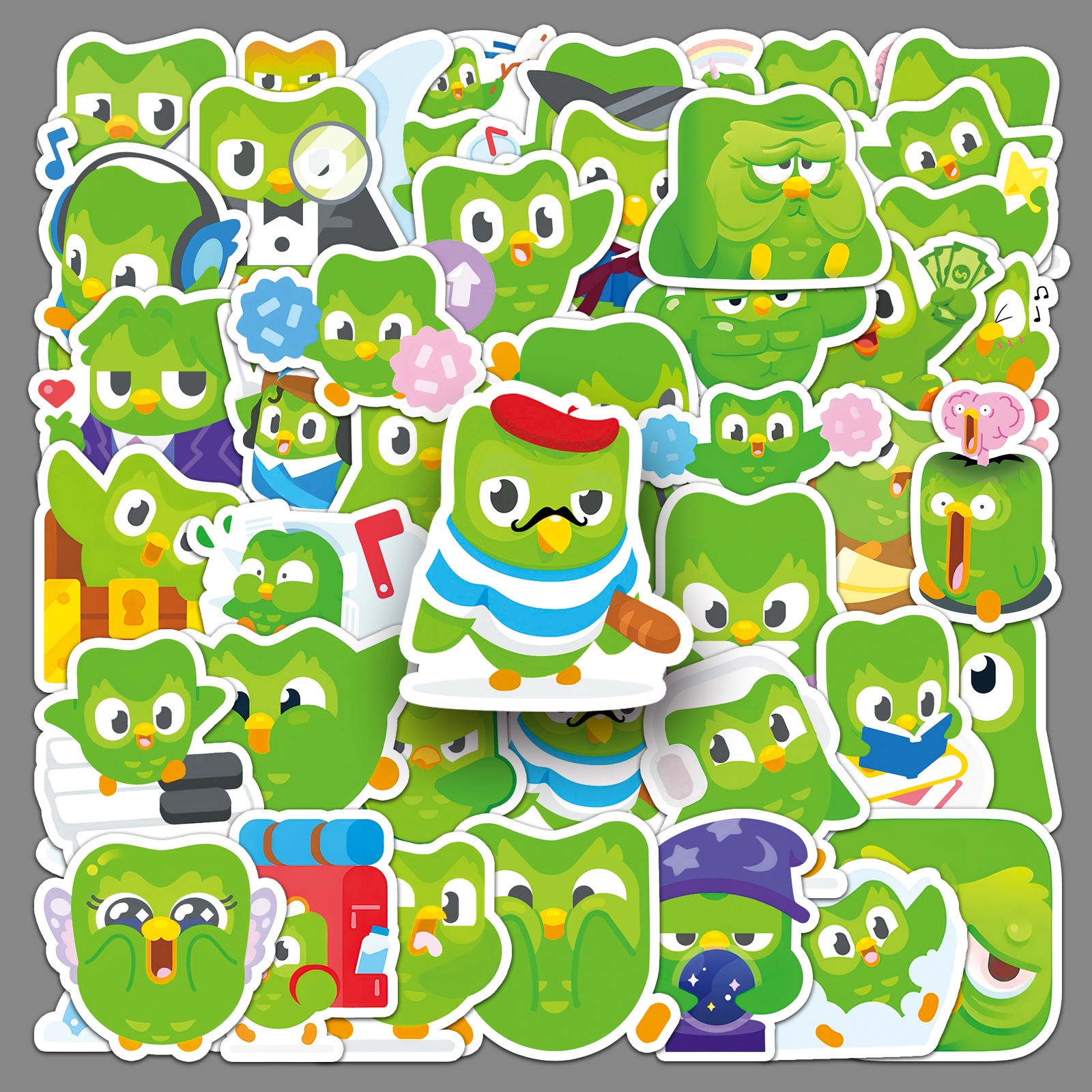 50张多邻国小猫头鹰贴纸可爱卡通图案装饰防水吉他笔记本电脑贴纸