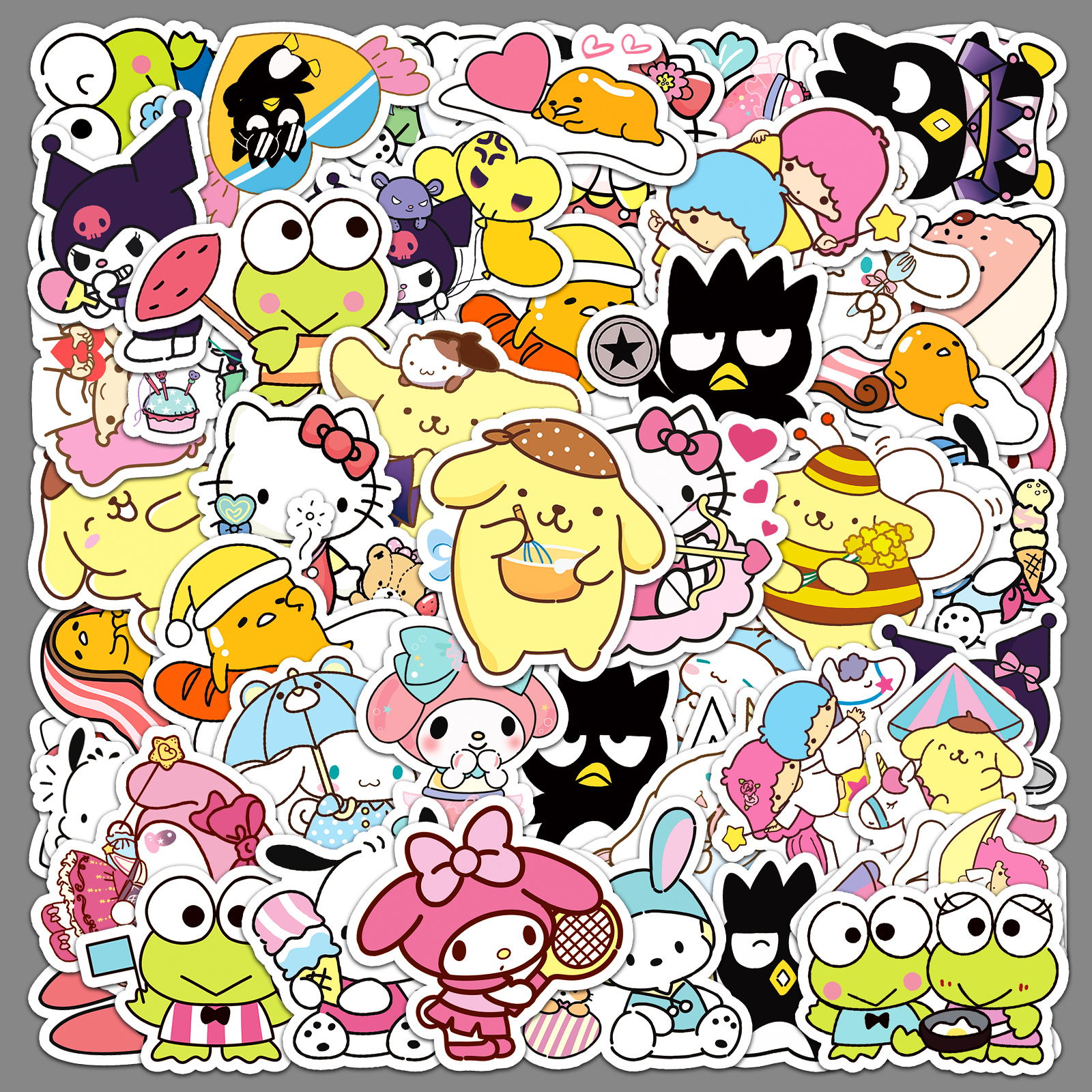 50张三丽鸥混合贴画Sanrio集合款式懒蛋蛋涂鸦手账本咕卡套装贴纸