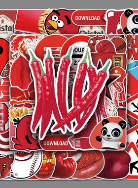 50张红色个性涂鸦行李箱笔记本电脑手机平板滑板吉他防水可移贴纸