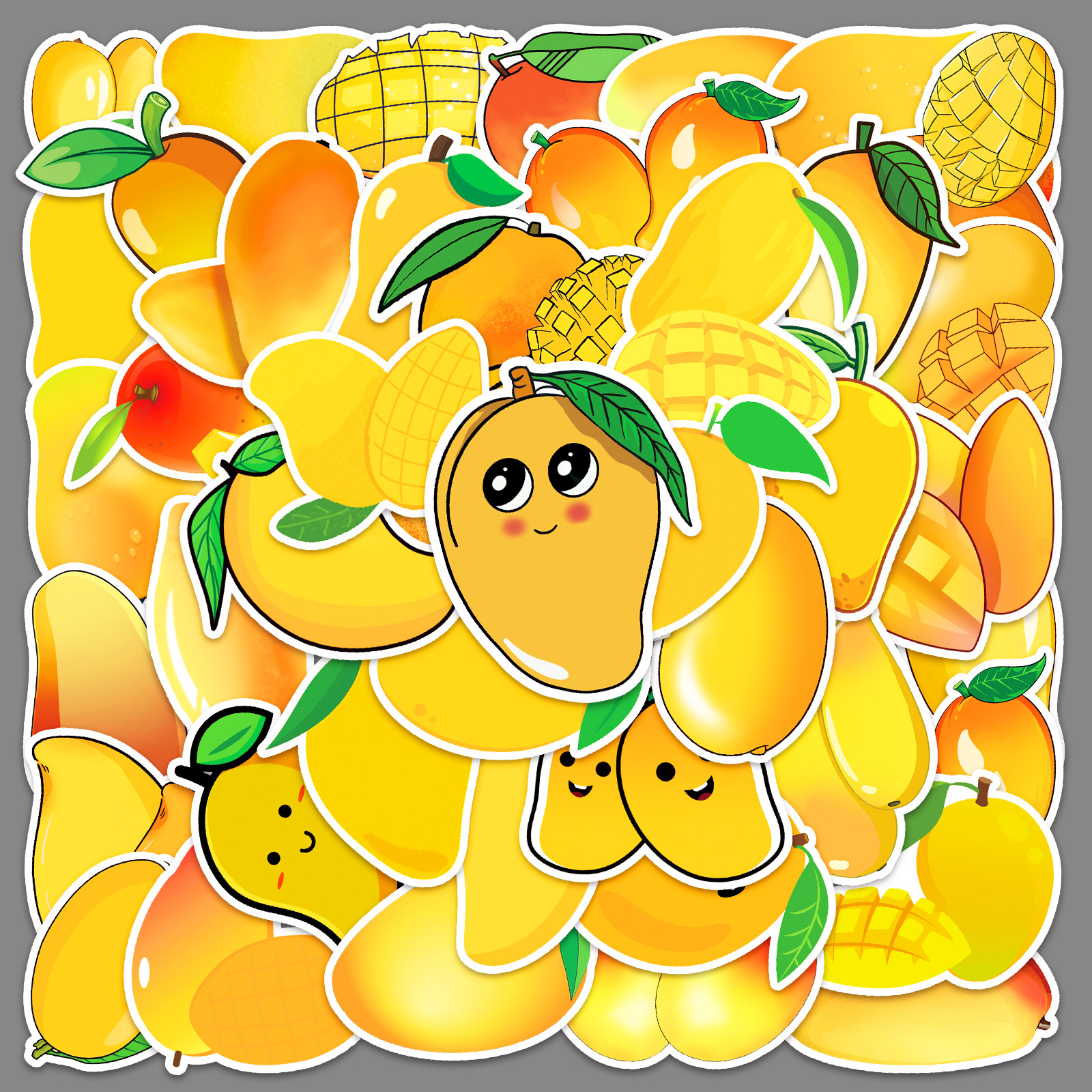 50张芒果卡通水果手账贴纸小清新装饰可爱贴画防水diy手机壳贴画