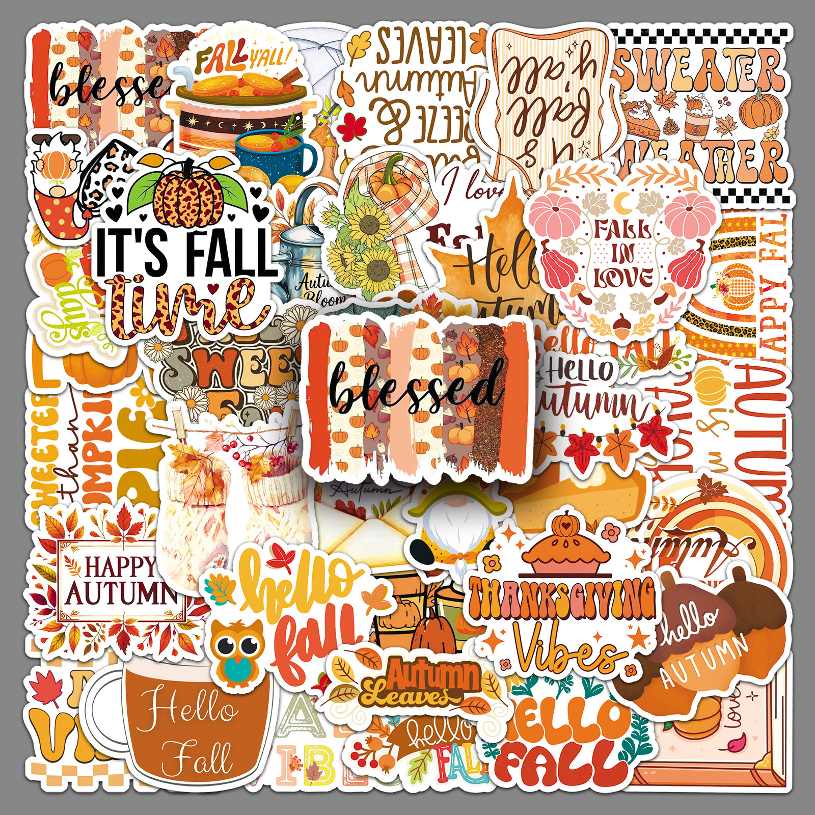 50张快乐秋季贴纸HAPPY FALL氛围感防水装饰笔记本保温杯diy贴纸
