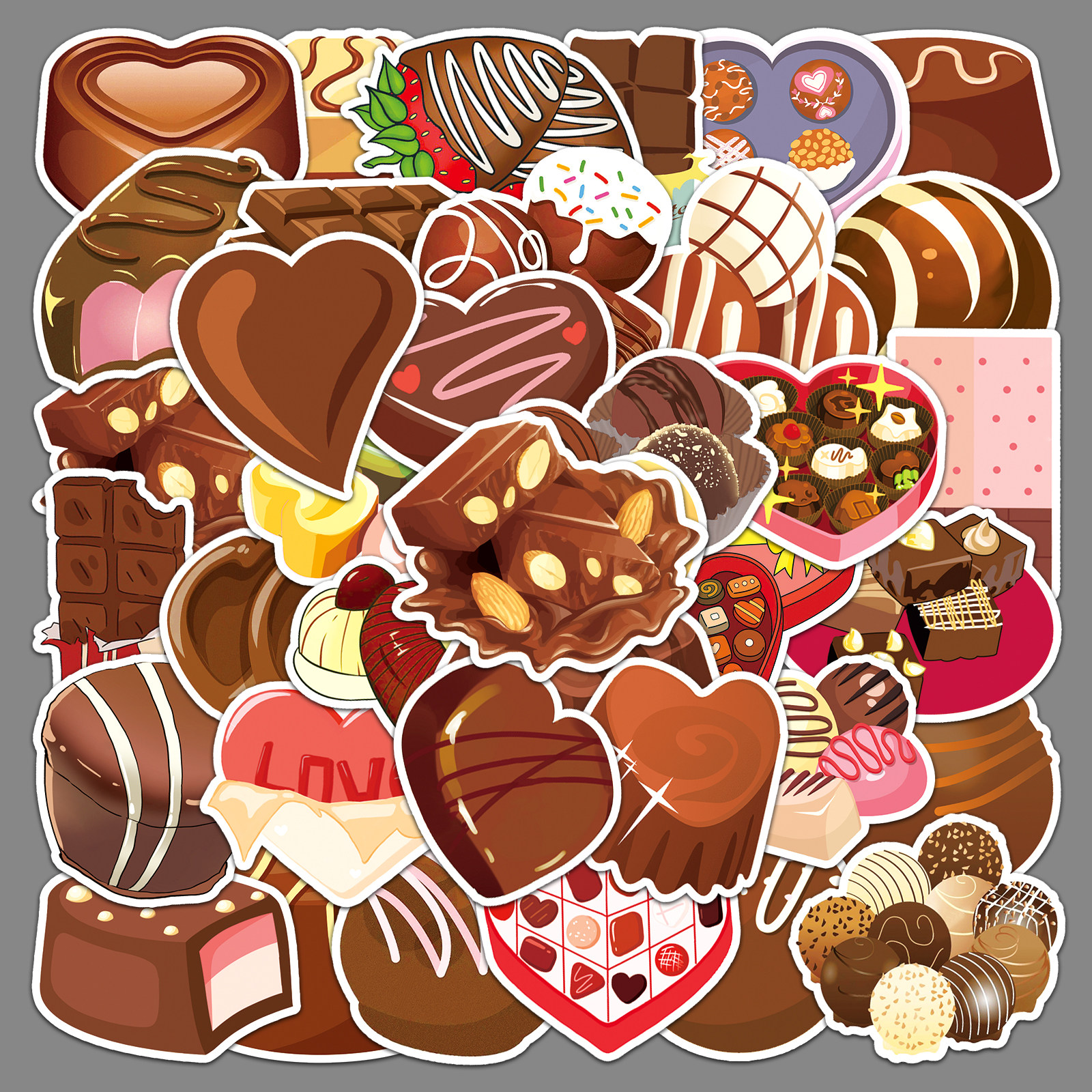 50张巧克力卡通食物儿童创意diy手账贴纸笔记本水杯咕卡素材装饰