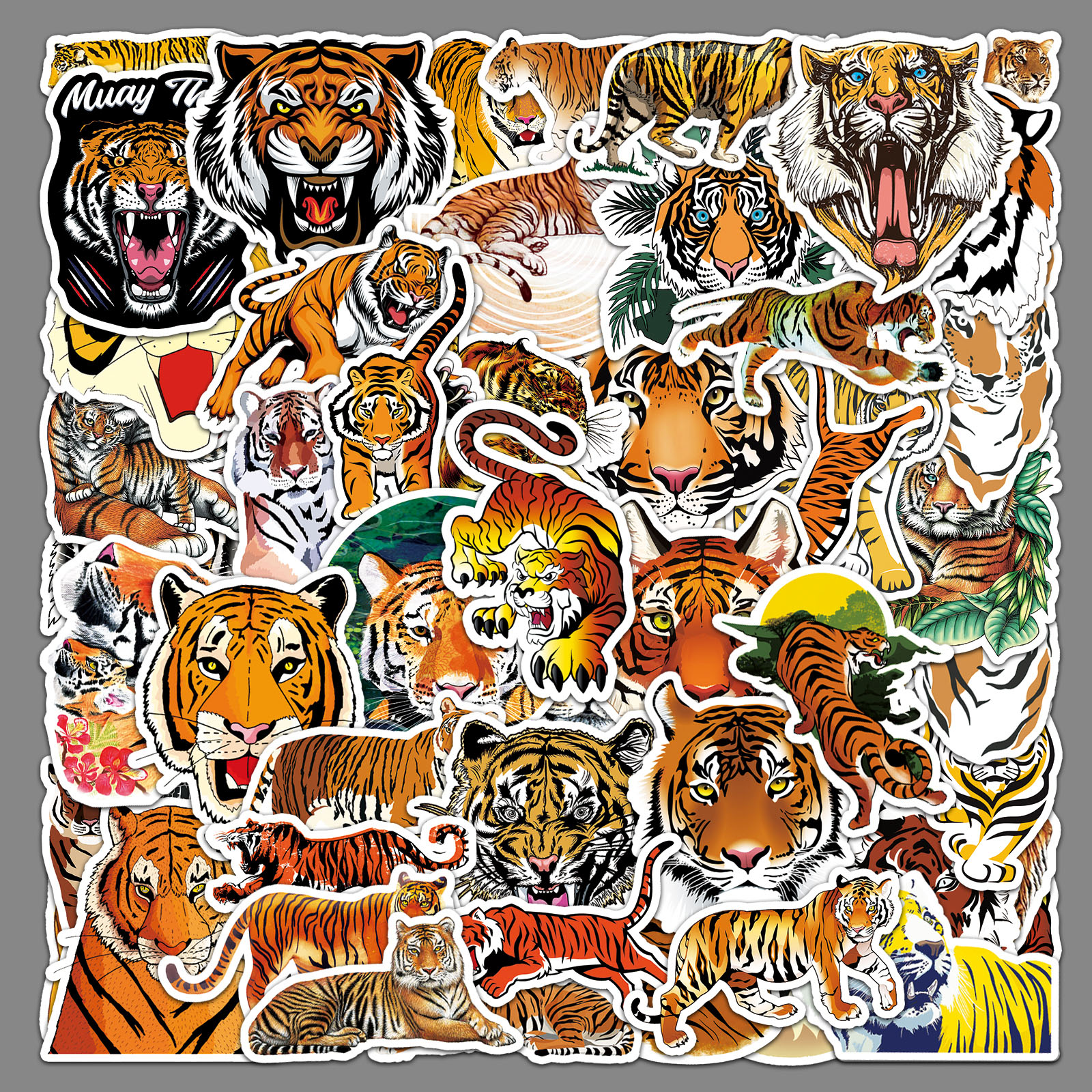 50张老虎创意潮流涂鸦贴纸行李箱滑板车平板电脑汽车卡通装饰贴纸