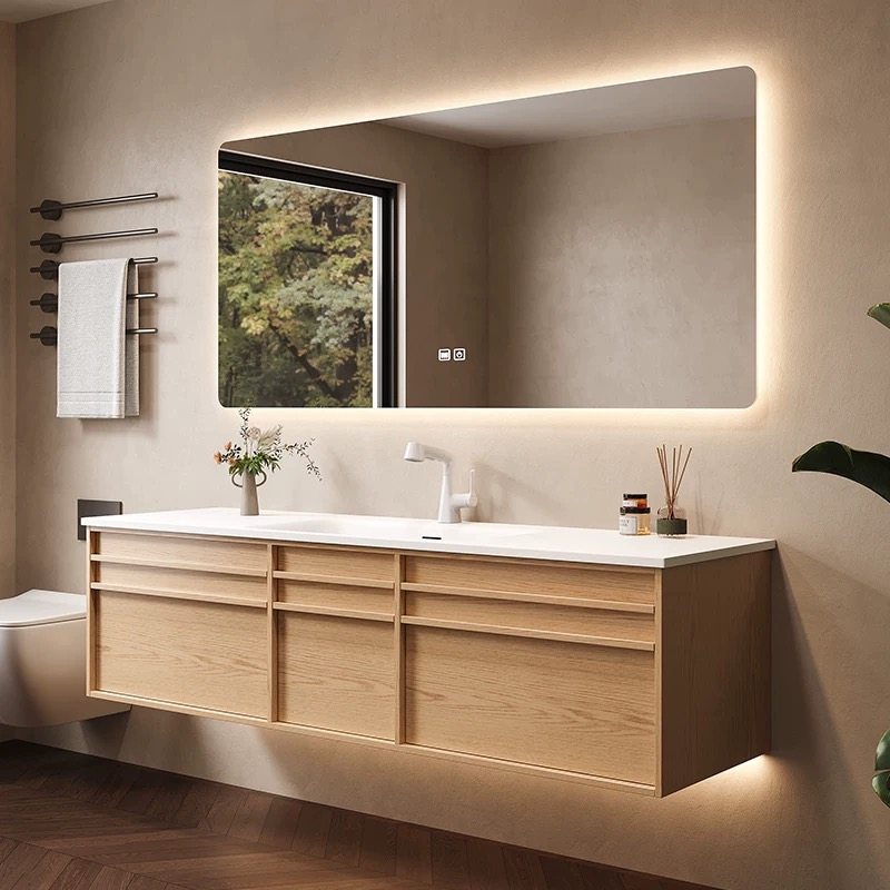 中古风骨骼线可丽耐一体盆浴室柜洗脸盆洗手柜组合