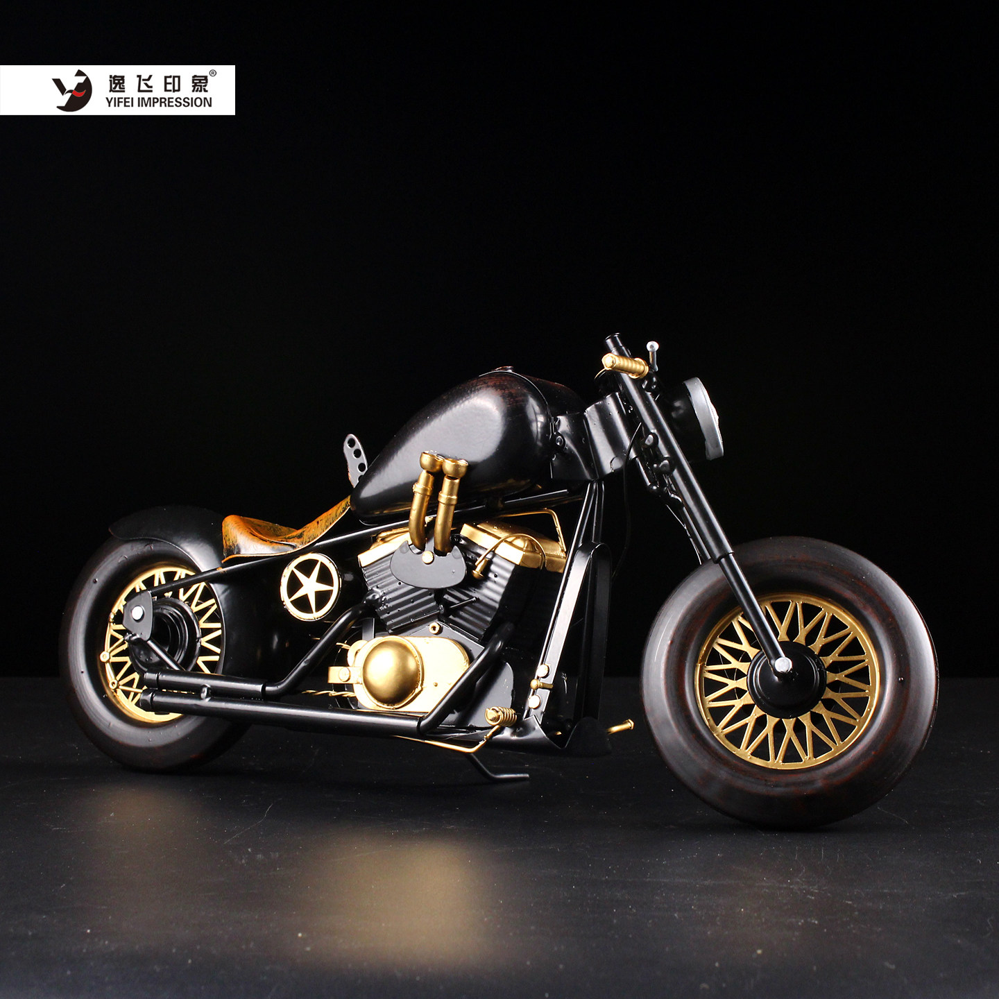 复古铁艺工艺品黑色摩托车模型摆件家居装饰品摆设机车工业风礼品